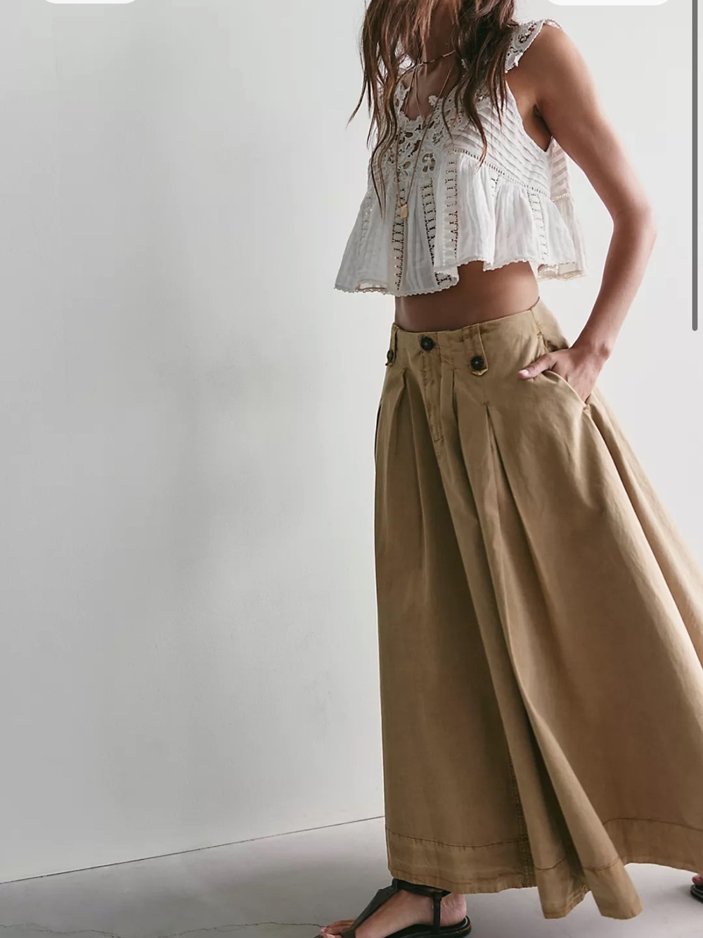 Free People Sloane Circle Maxi Skirt Sz 2 NEW Greige Khaki We The Free Cotton